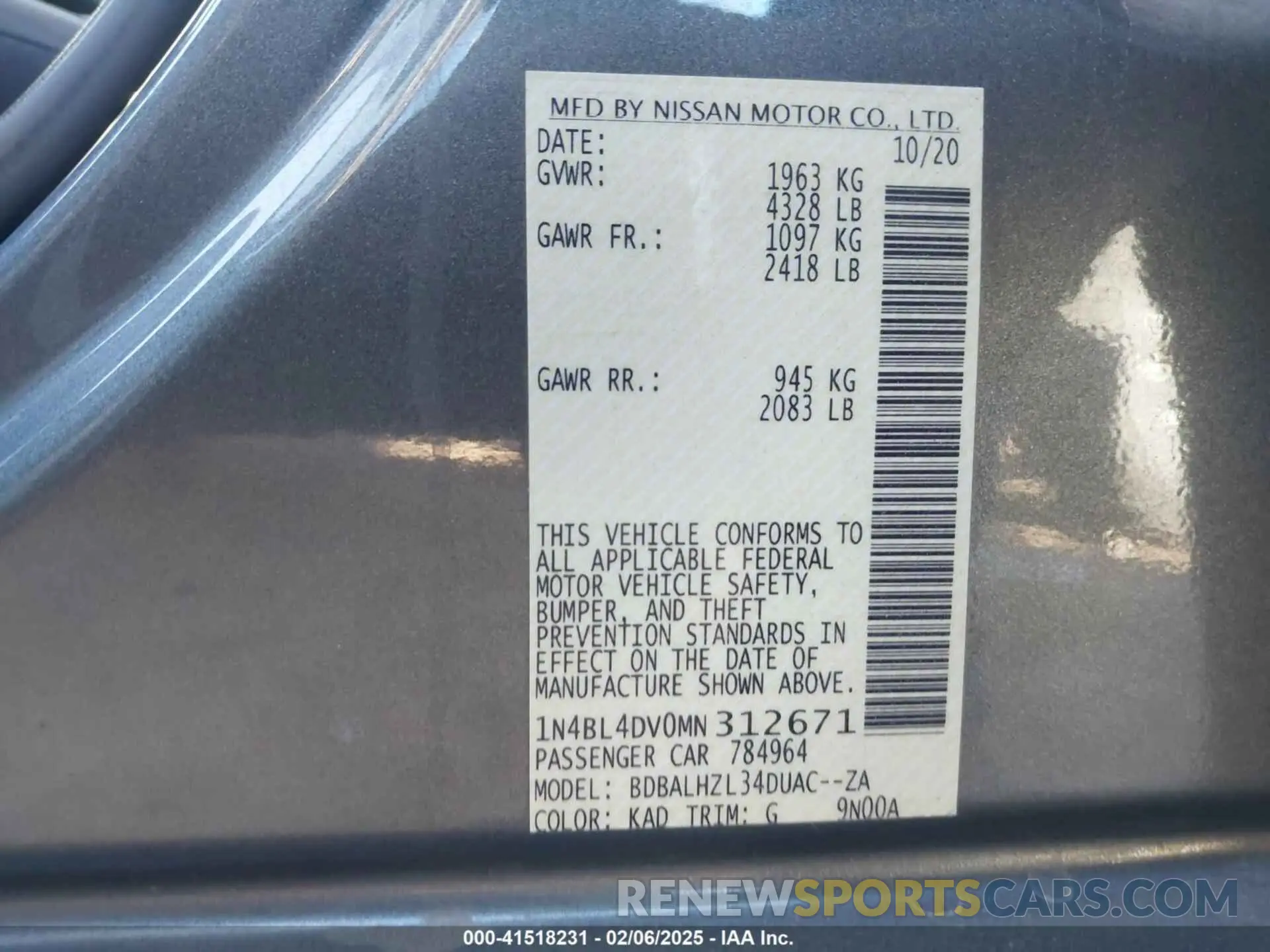 9 Photograph of a damaged car 1N4BL4DV0MN312671 NISSAN ALTIMA 2021