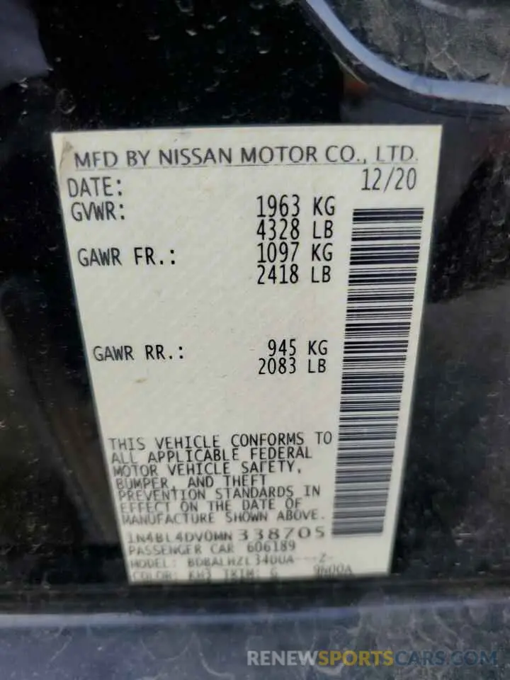 12 Photograph of a damaged car 1N4BL4DV0MN338705 NISSAN ALTIMA 2021