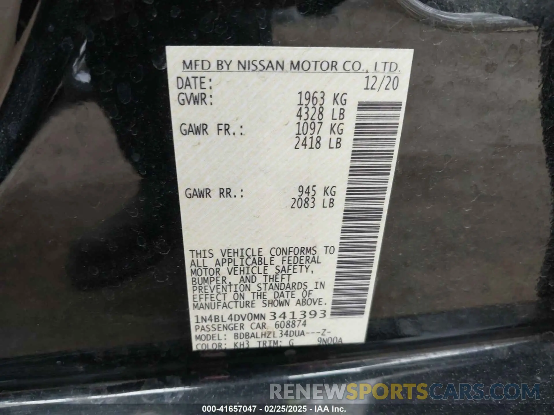 9 Photograph of a damaged car 1N4BL4DV0MN341393 NISSAN ALTIMA 2021