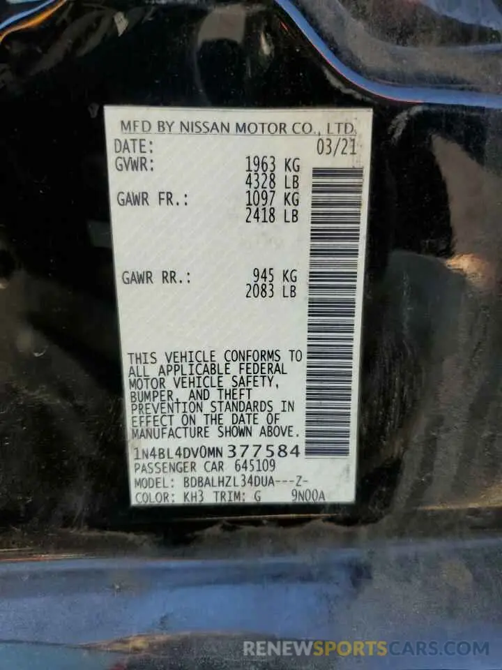 15 Photograph of a damaged car 1N4BL4DV0MN377584 NISSAN ALTIMA 2021