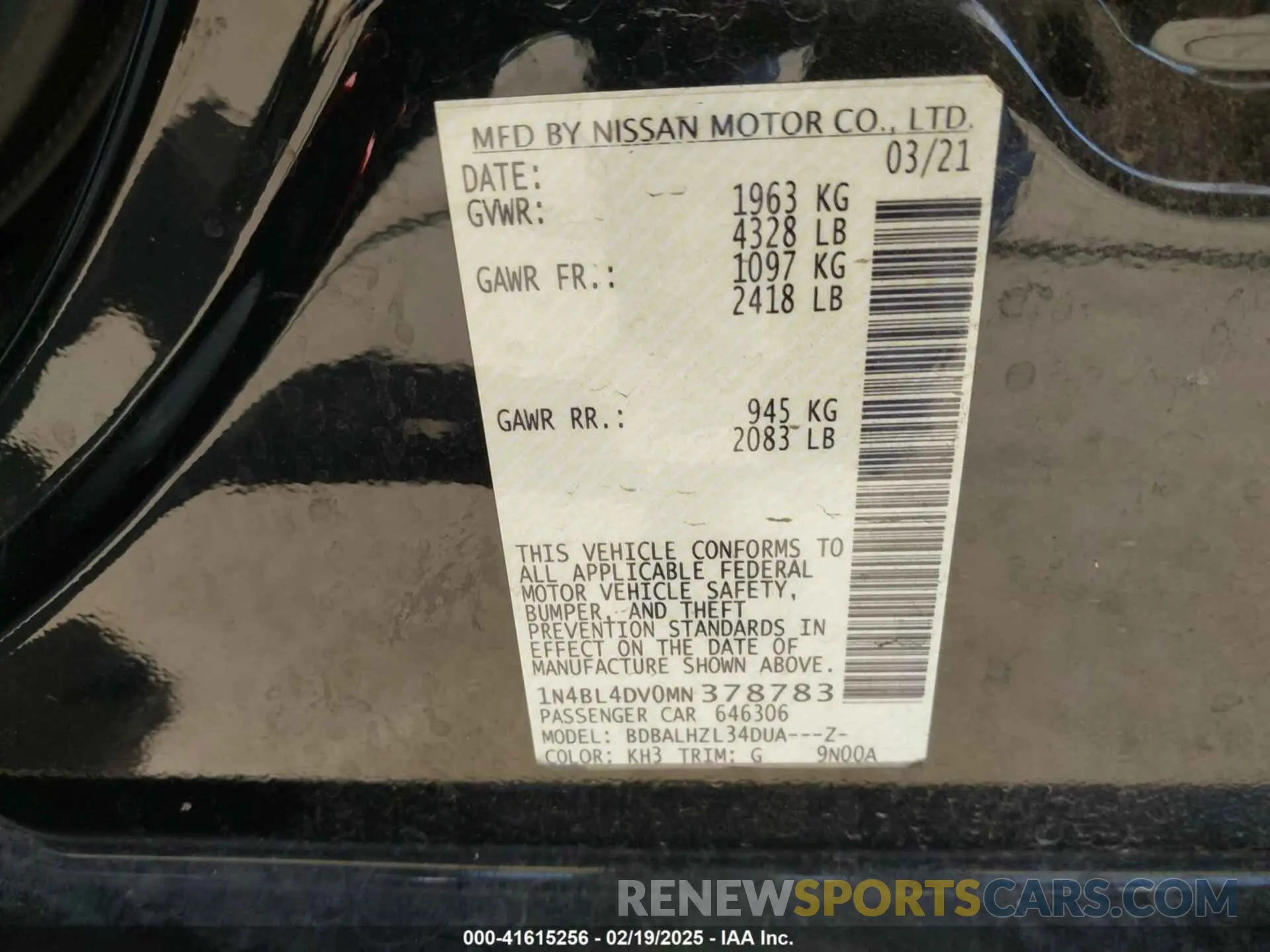 9 Photograph of a damaged car 1N4BL4DV0MN378783 NISSAN ALTIMA 2021