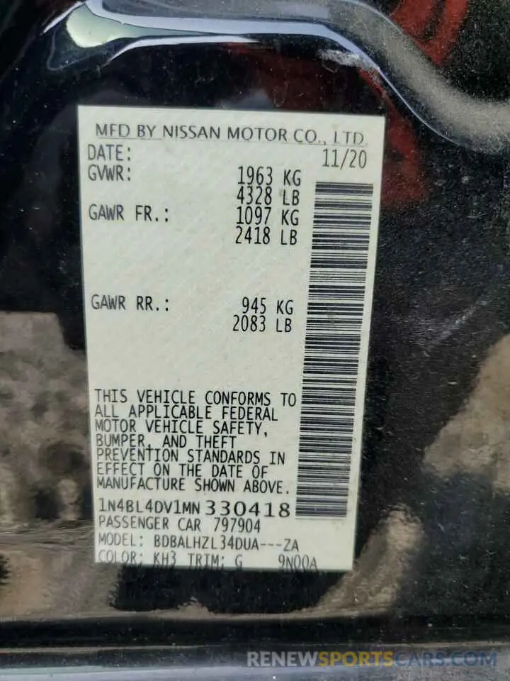 14 Photograph of a damaged car 1N4BL4DV1MN330418 NISSAN ALTIMA 2021