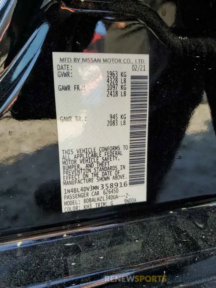 14 Photograph of a damaged car 1N4BL4DV3MN358916 NISSAN ALTIMA 2021
