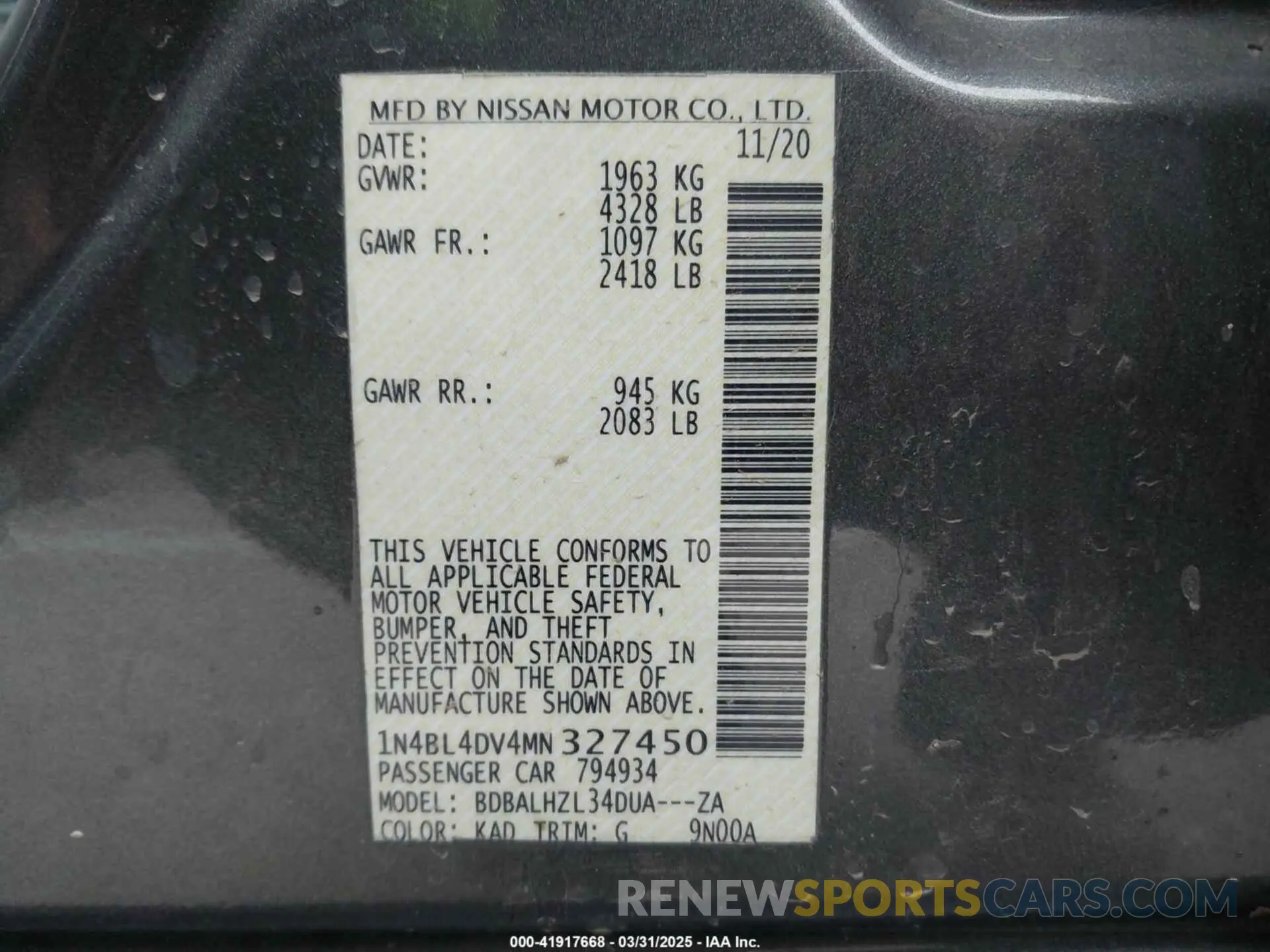 9 Photograph of a damaged car 1N4BL4DV4MN327450 NISSAN ALTIMA 2021