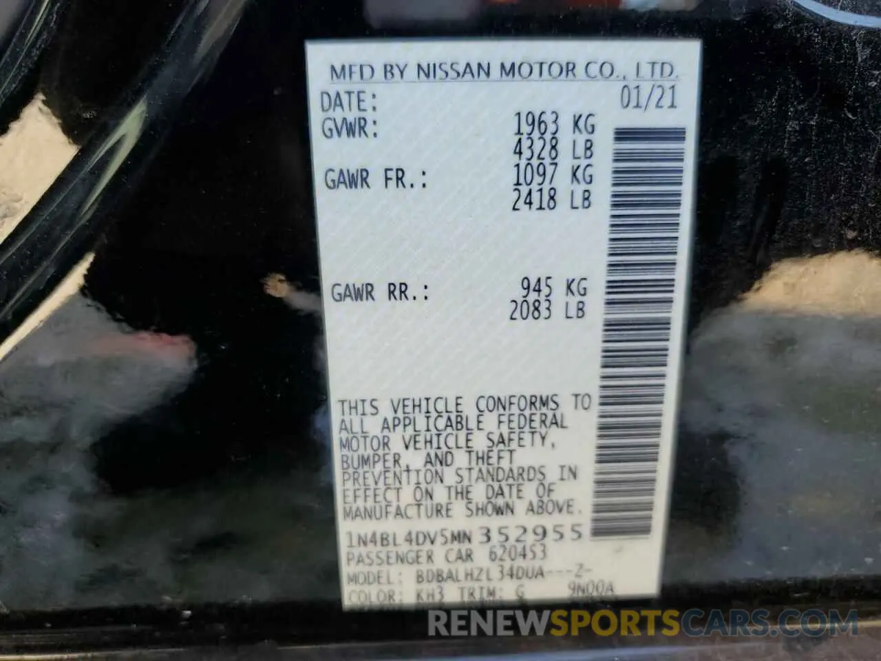 12 Photograph of a damaged car 1N4BL4DV5MN352955 NISSAN ALTIMA 2021