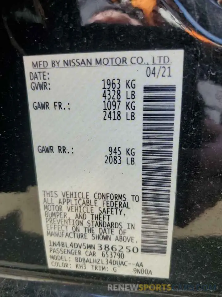 15 Photograph of a damaged car 1N4BL4DV5MN386250 NISSAN ALTIMA 2021