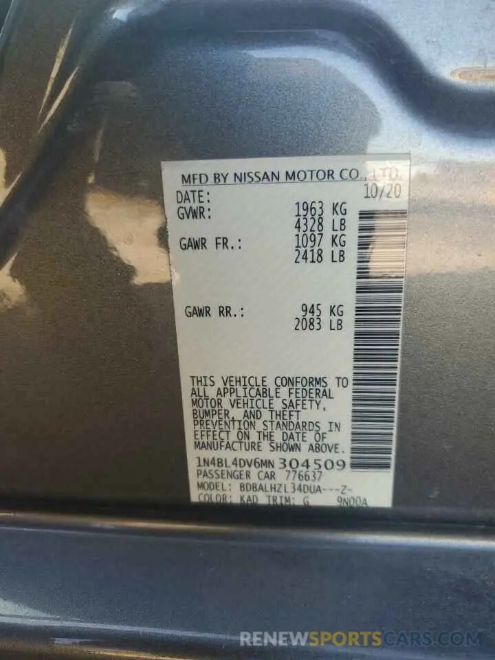 14 Photograph of a damaged car 1N4BL4DV6MN304509 NISSAN ALTIMA 2021