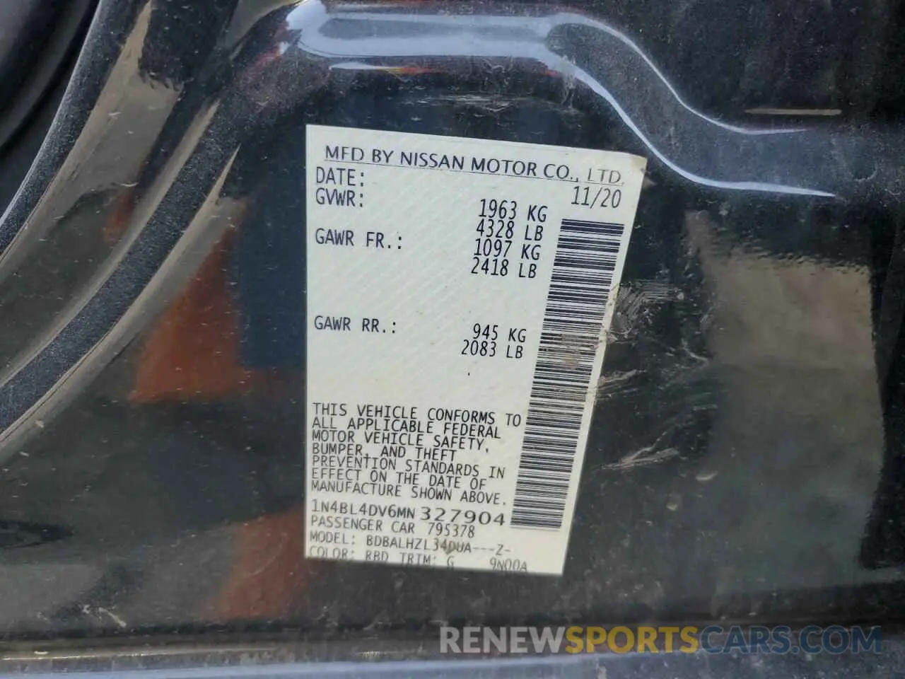 12 Photograph of a damaged car 1N4BL4DV6MN327904 NISSAN ALTIMA 2021