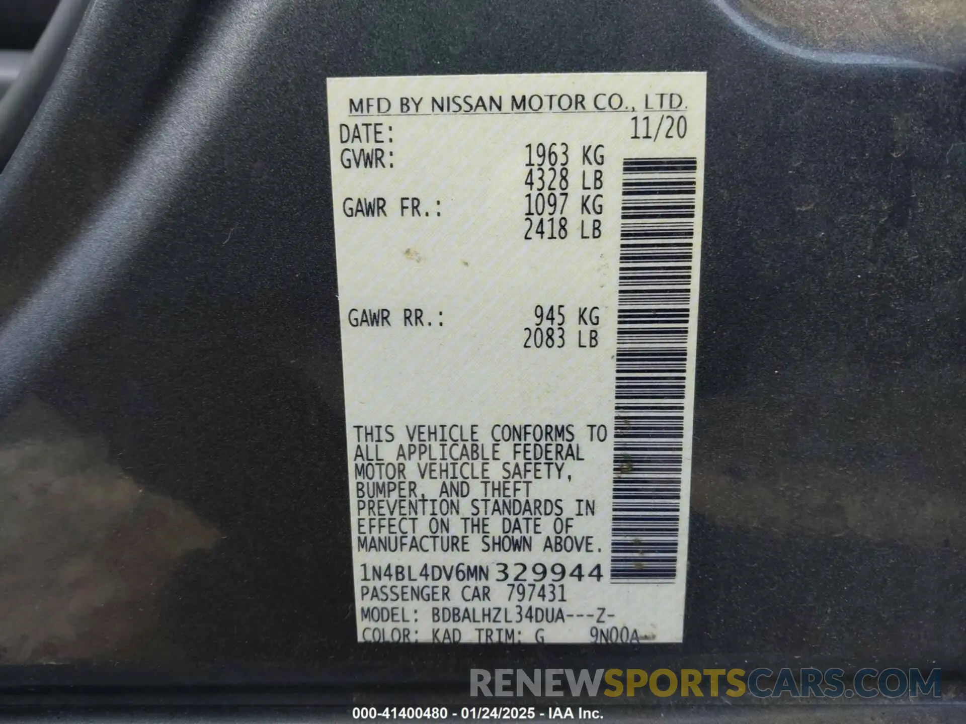9 Photograph of a damaged car 1N4BL4DV6MN329944 NISSAN ALTIMA 2021
