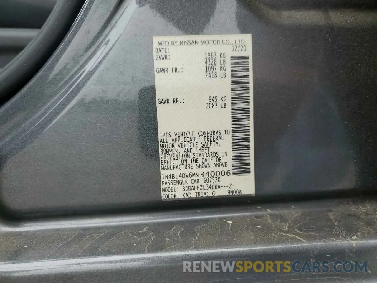 14 Photograph of a damaged car 1N4BL4DV6MN340006 NISSAN ALTIMA 2021