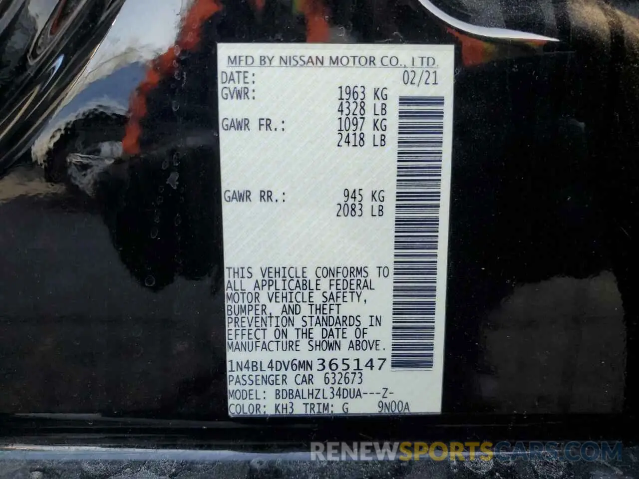 12 Photograph of a damaged car 1N4BL4DV6MN365147 NISSAN ALTIMA 2021