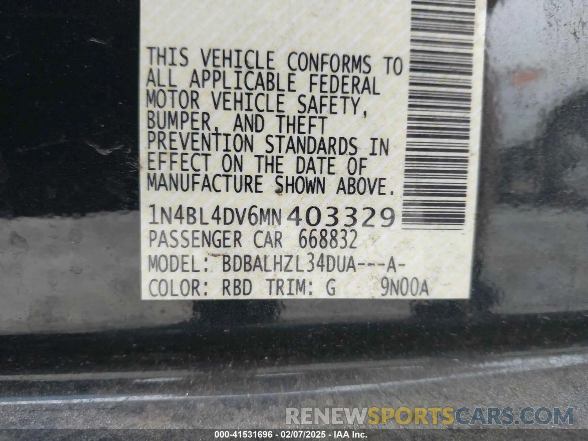 9 Photograph of a damaged car 1N4BL4DV6MN403329 NISSAN ALTIMA 2021