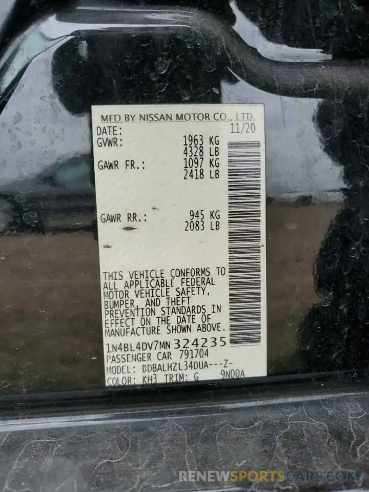 15 Photograph of a damaged car 1N4BL4DV7MN324235 NISSAN ALTIMA 2021