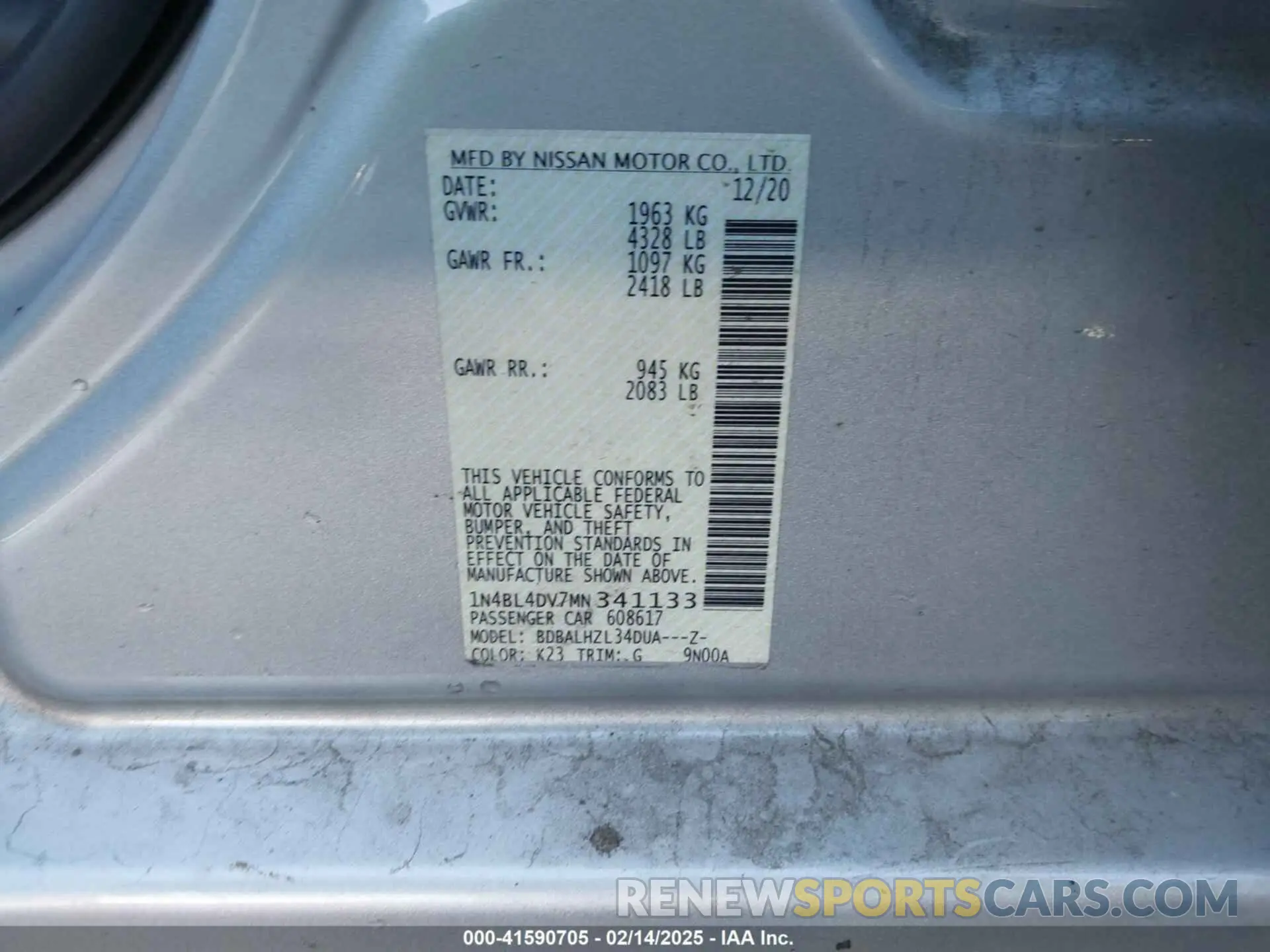 9 Photograph of a damaged car 1N4BL4DV7MN341133 NISSAN ALTIMA 2021
