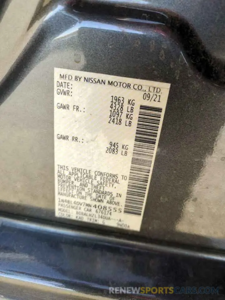 13 Photograph of a damaged car 1N4BL4DV7MN408555 NISSAN ALTIMA 2021