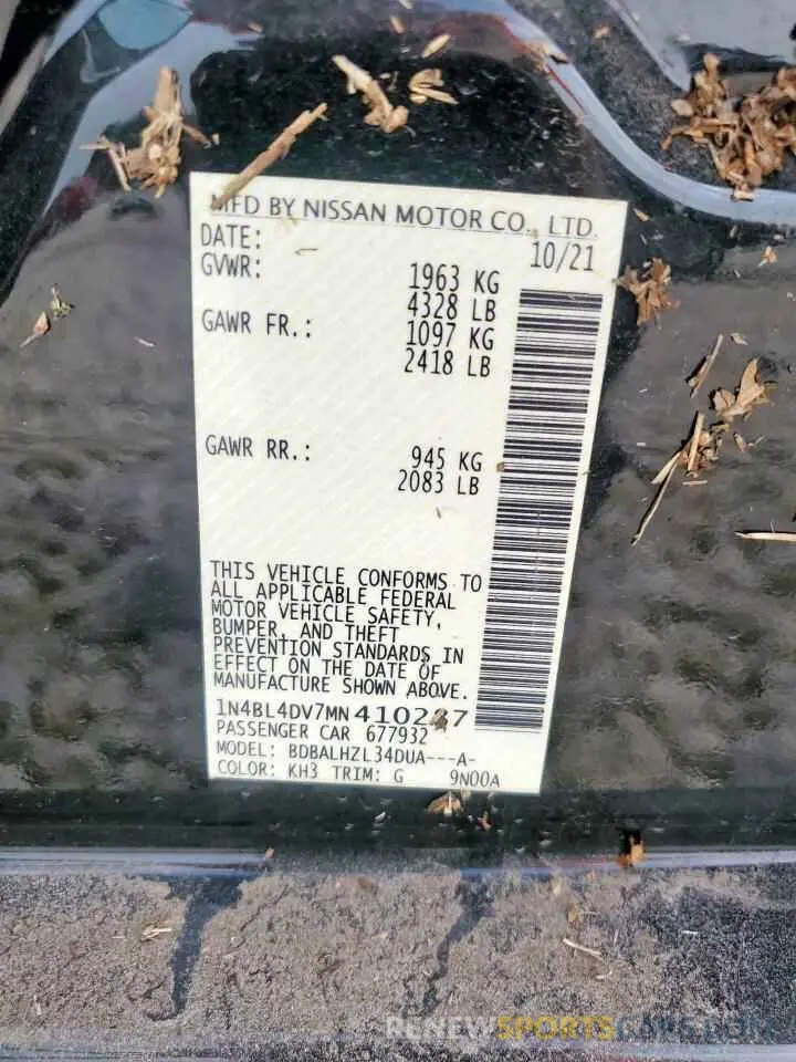 12 Photograph of a damaged car 1N4BL4DV7MN410287 NISSAN ALTIMA 2021
