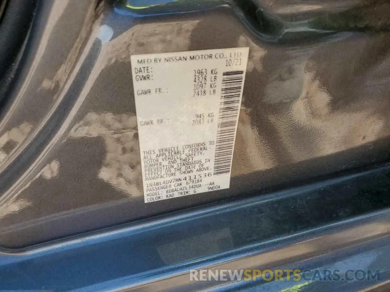 14 Photograph of a damaged car 1N4BL4DV7MN411536 NISSAN ALTIMA 2021