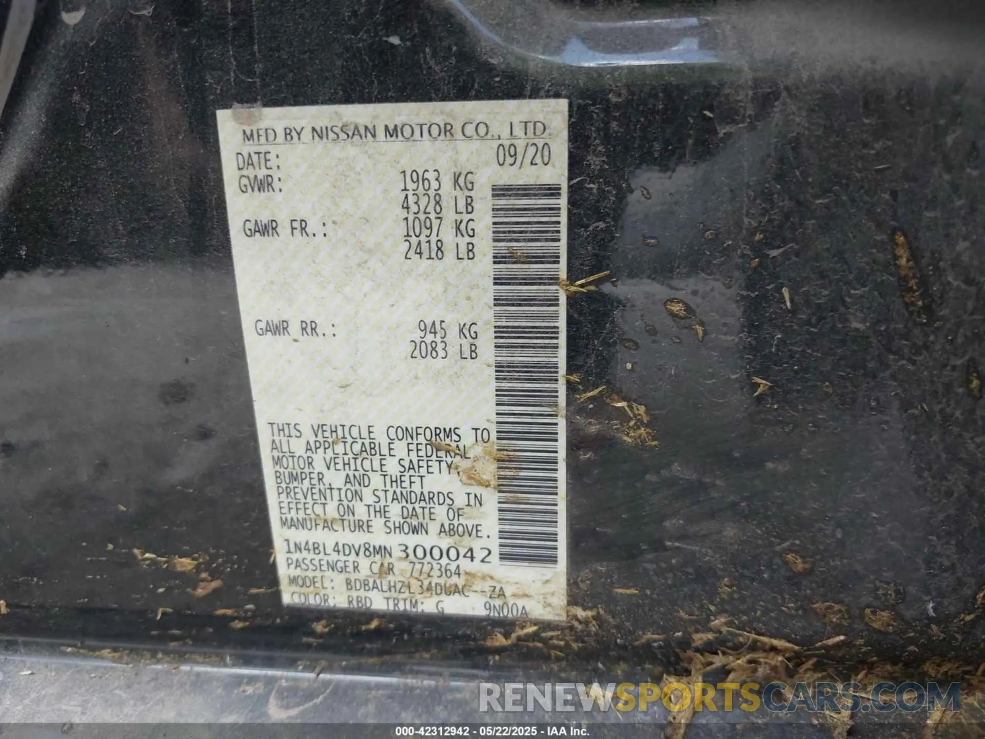 9 Photograph of a damaged car 1N4BL4DV8MN300042 NISSAN ALTIMA 2021