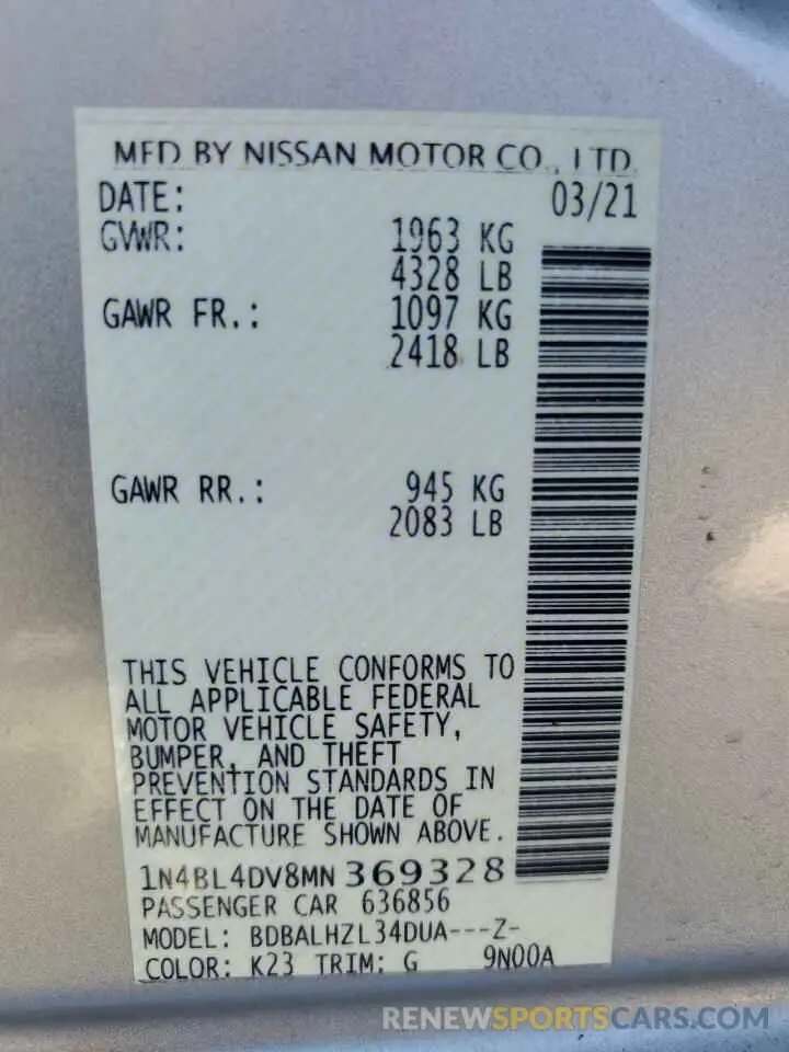 12 Photograph of a damaged car 1N4BL4DV8MN369328 NISSAN ALTIMA 2021