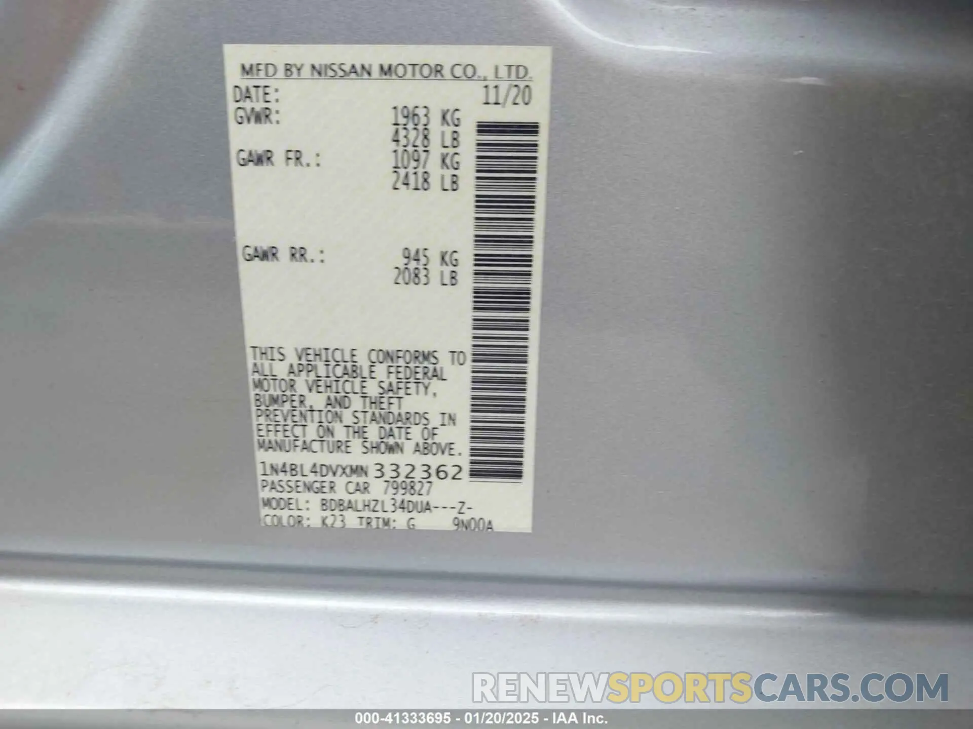 9 Photograph of a damaged car 1N4BL4DVXMN332362 NISSAN ALTIMA 2021