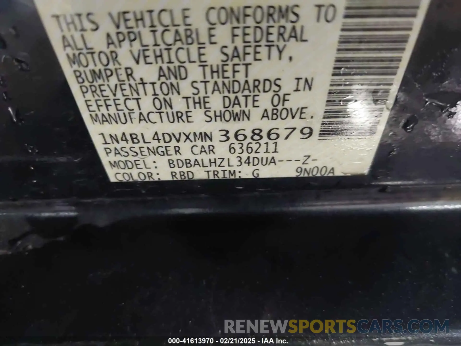 9 Photograph of a damaged car 1N4BL4DVXMN368679 NISSAN ALTIMA 2021