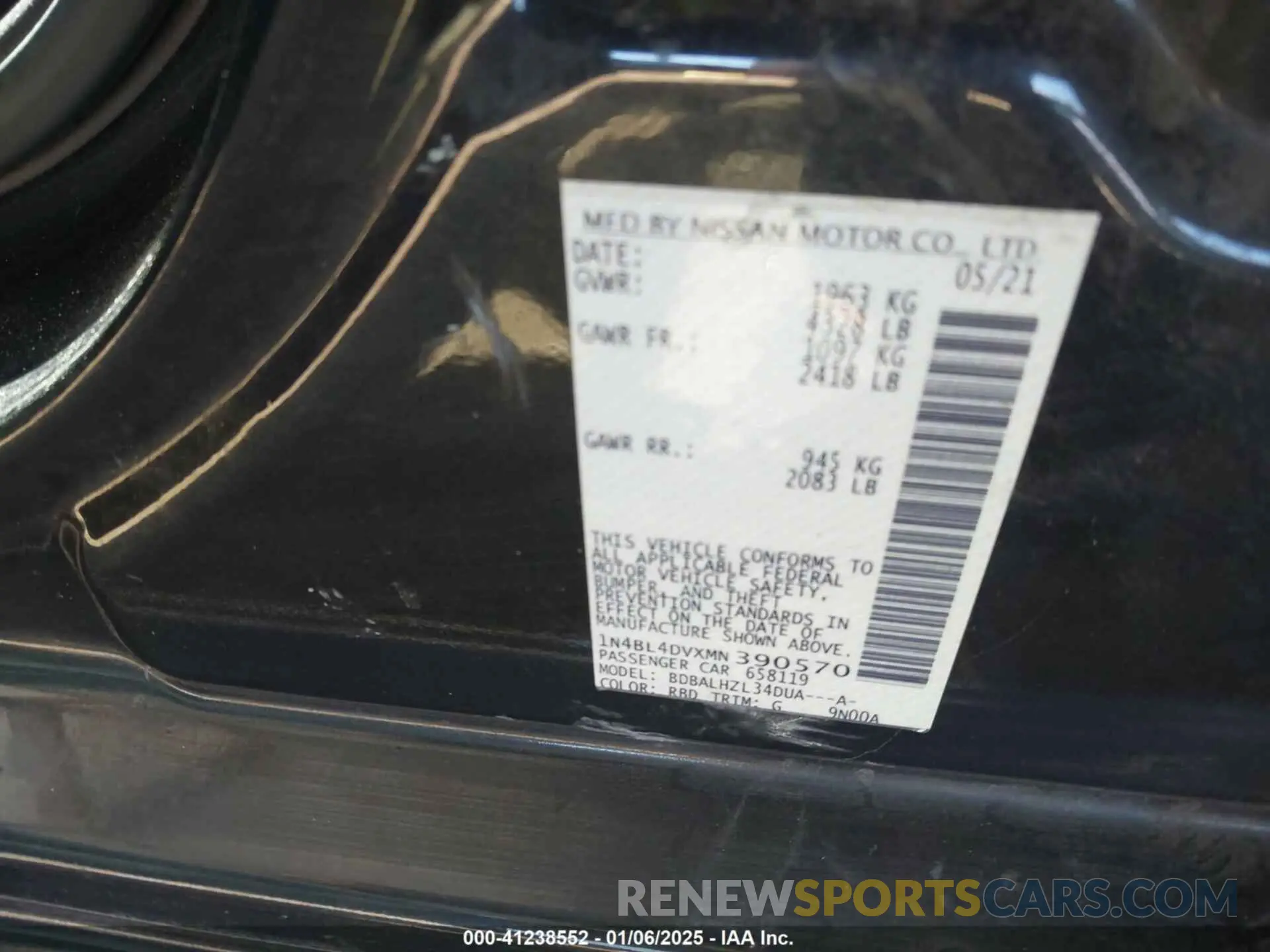 9 Photograph of a damaged car 1N4BL4DVXMN390570 NISSAN ALTIMA 2021