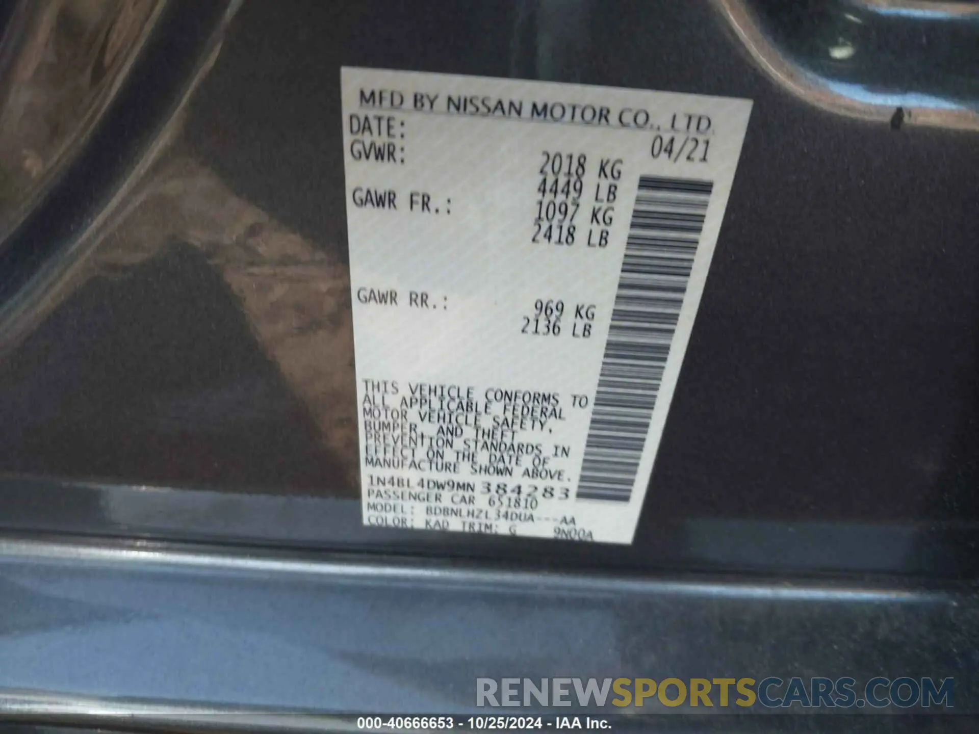 9 Photograph of a damaged car 1N4BL4DW9MN384283 NISSAN ALTIMA 2021