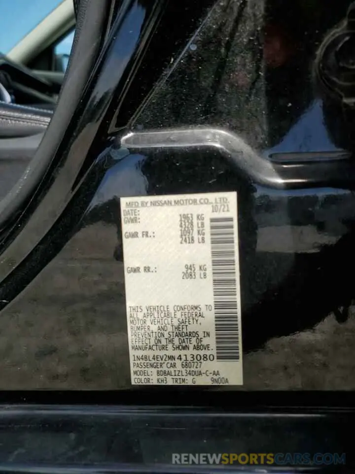12 Photograph of a damaged car 1N4BL4EV2MN413080 NISSAN ALTIMA 2021