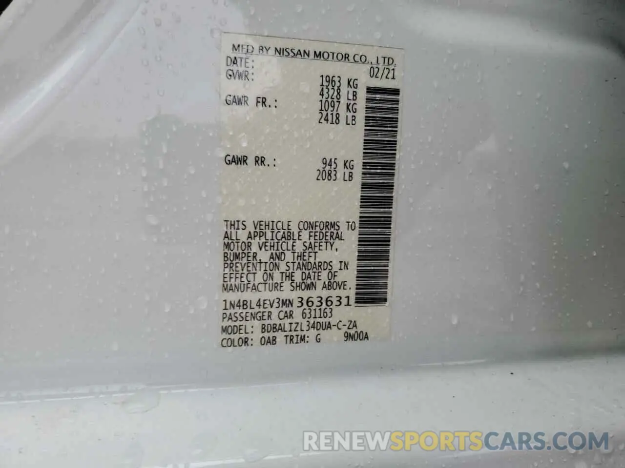 15 Photograph of a damaged car 1N4BL4EV3MN363631 NISSAN ALTIMA 2021