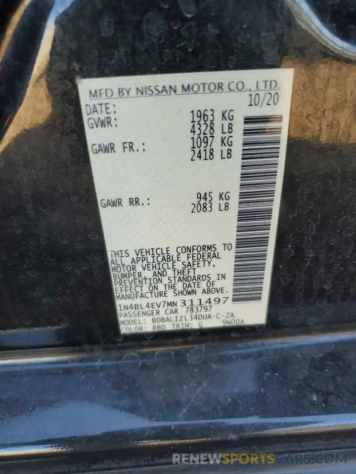 12 Photograph of a damaged car 1N4BL4EV7MN311497 NISSAN ALTIMA 2021