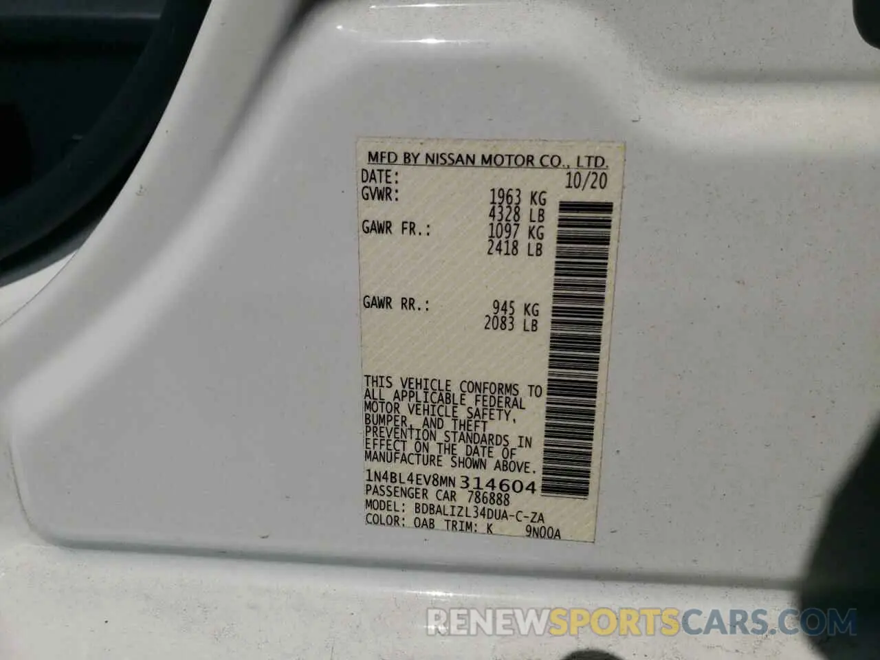 12 Photograph of a damaged car 1N4BL4EV8MN314604 NISSAN ALTIMA 2021