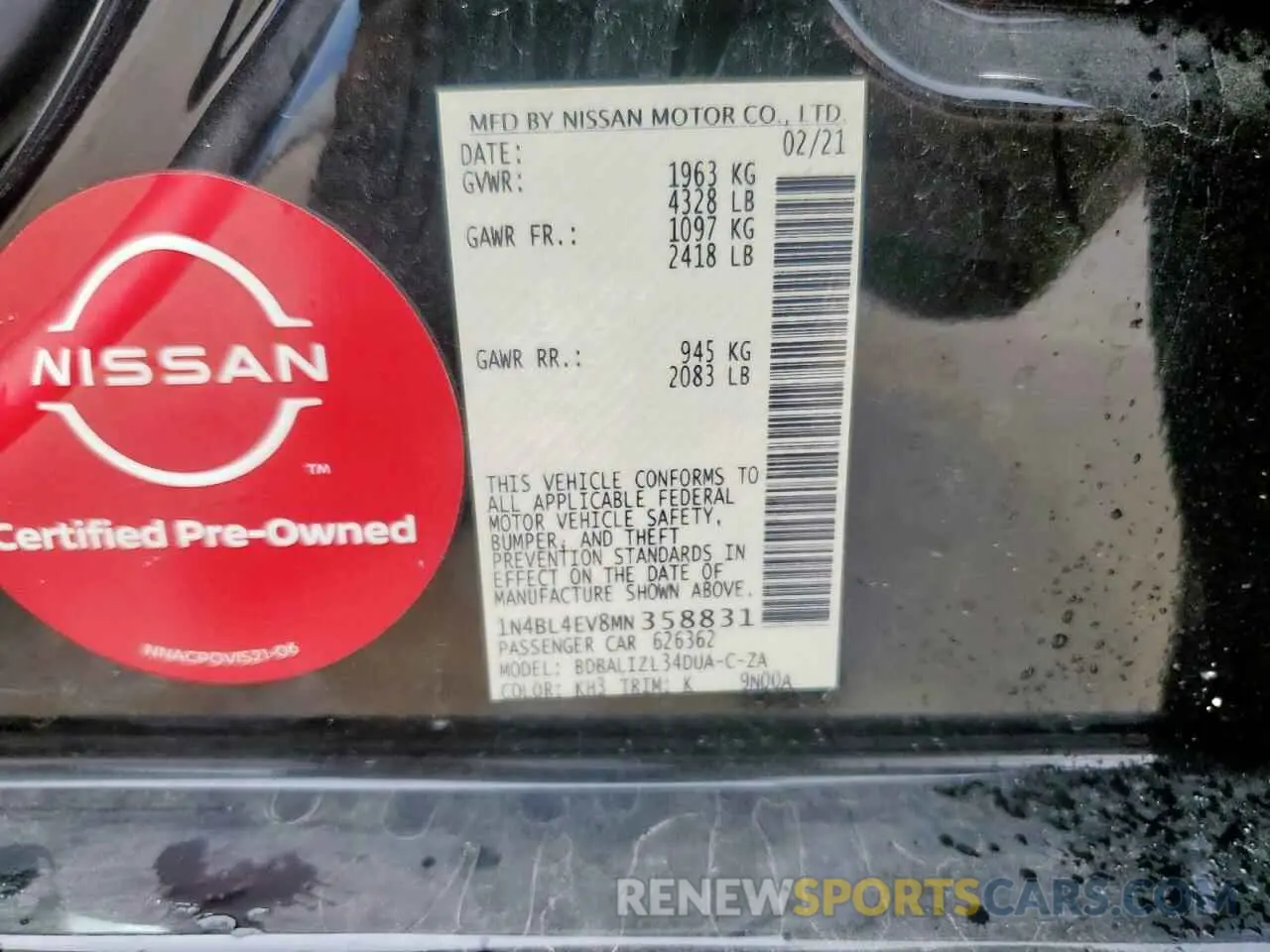 13 Photograph of a damaged car 1N4BL4EV8MN358831 NISSAN ALTIMA 2021