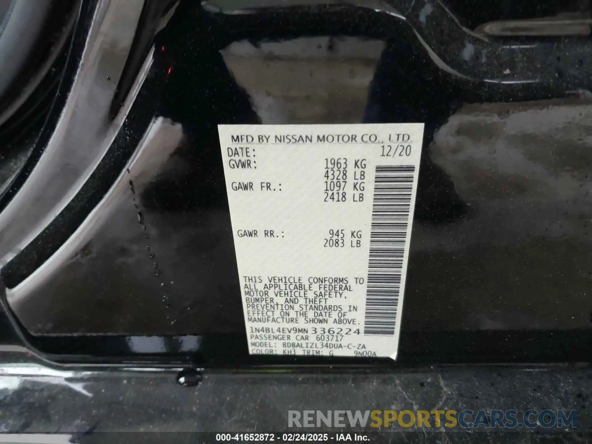 9 Photograph of a damaged car 1N4BL4EV9MN336224 NISSAN ALTIMA 2021