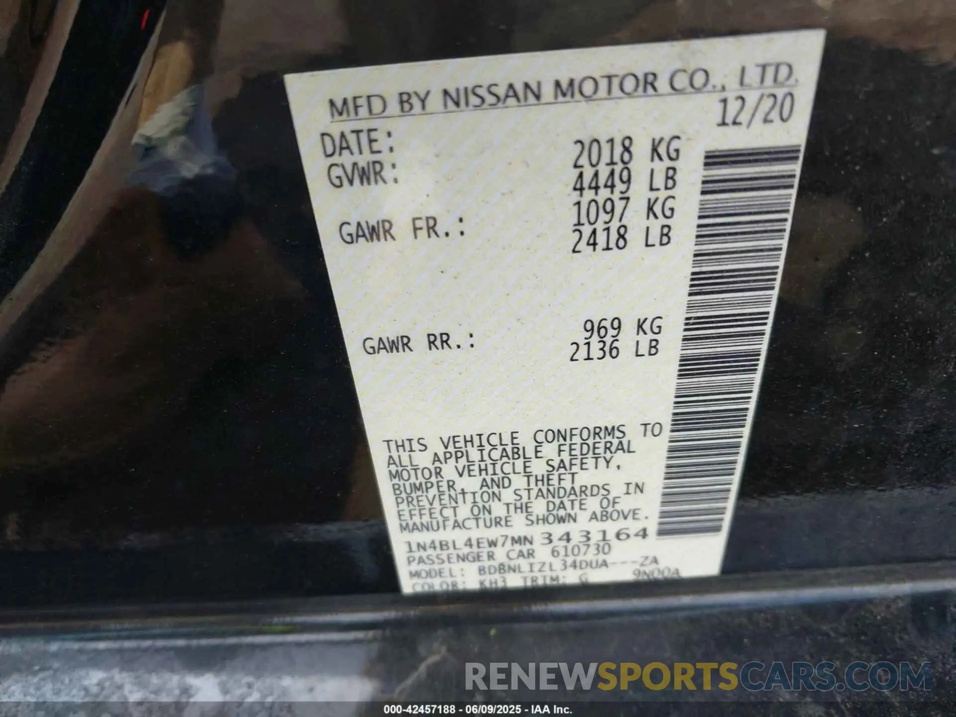 9 Photograph of a damaged car 1N4BL4EW7MN343164 NISSAN ALTIMA 2021