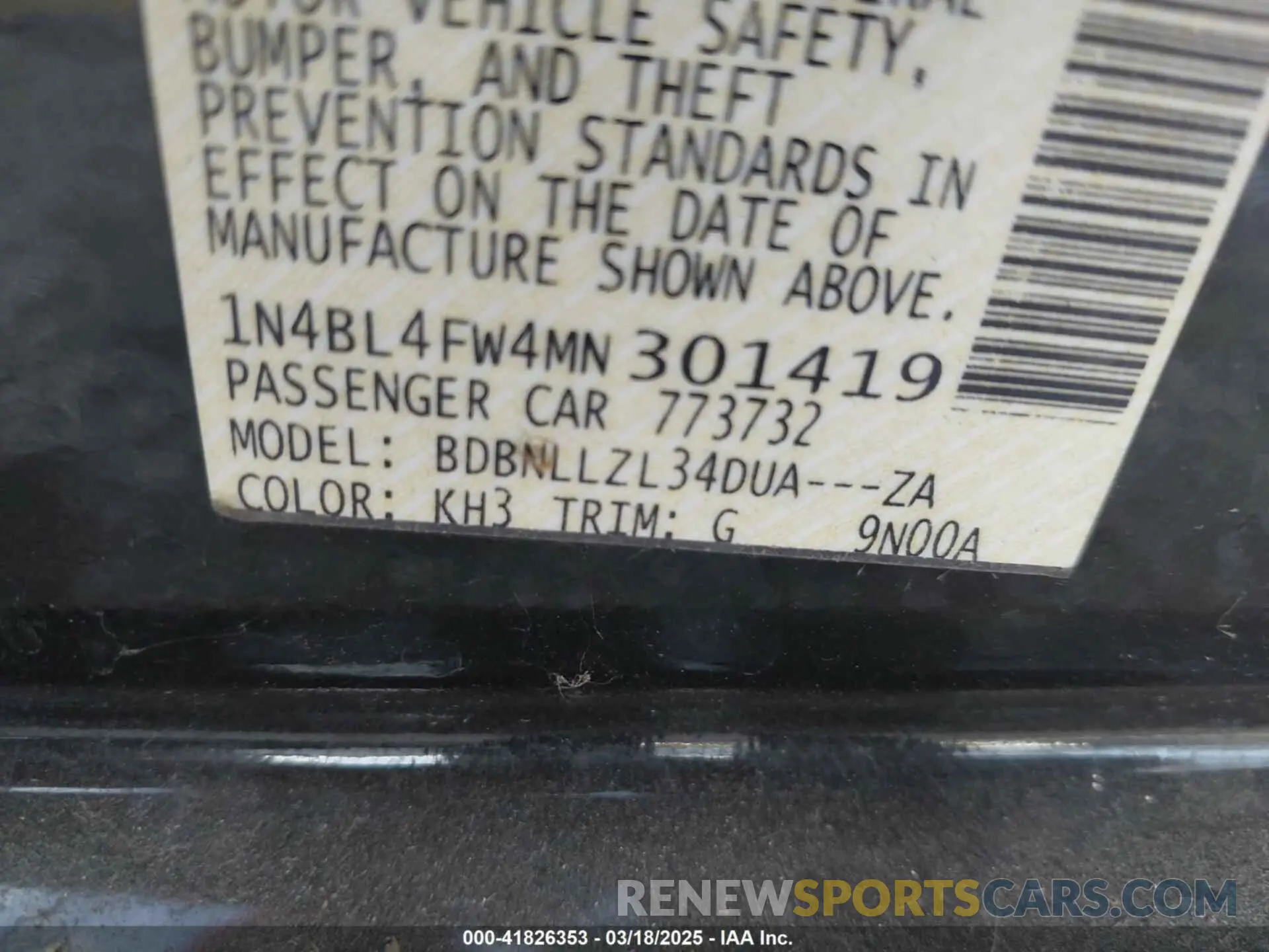 9 Photograph of a damaged car 1N4BL4FW4MN301419 NISSAN ALTIMA 2021