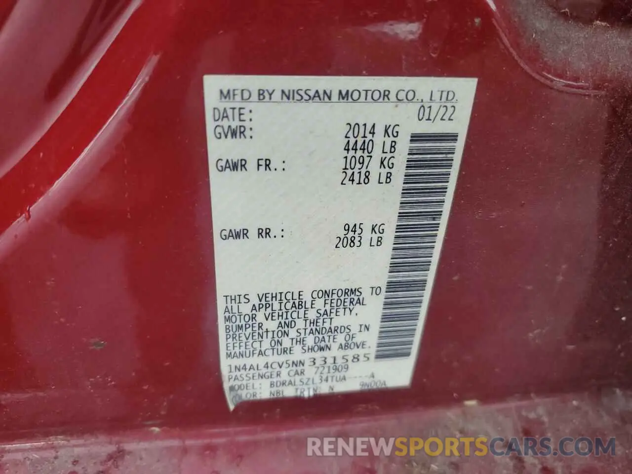 12 Photograph of a damaged car 1N4AL4CV5NN331585 NISSAN ALTIMA 2022
