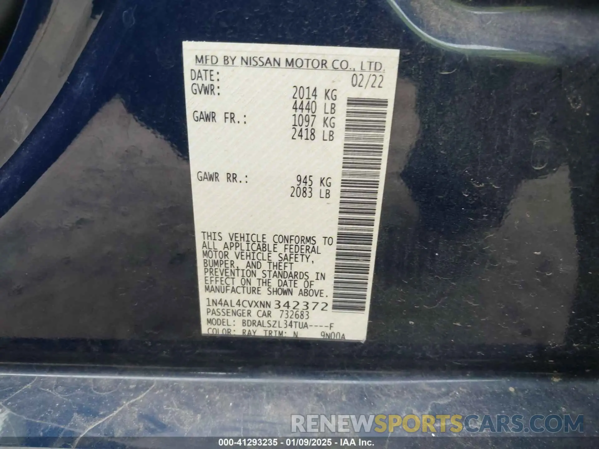 9 Photograph of a damaged car 1N4AL4CVXNN342372 NISSAN ALTIMA 2022