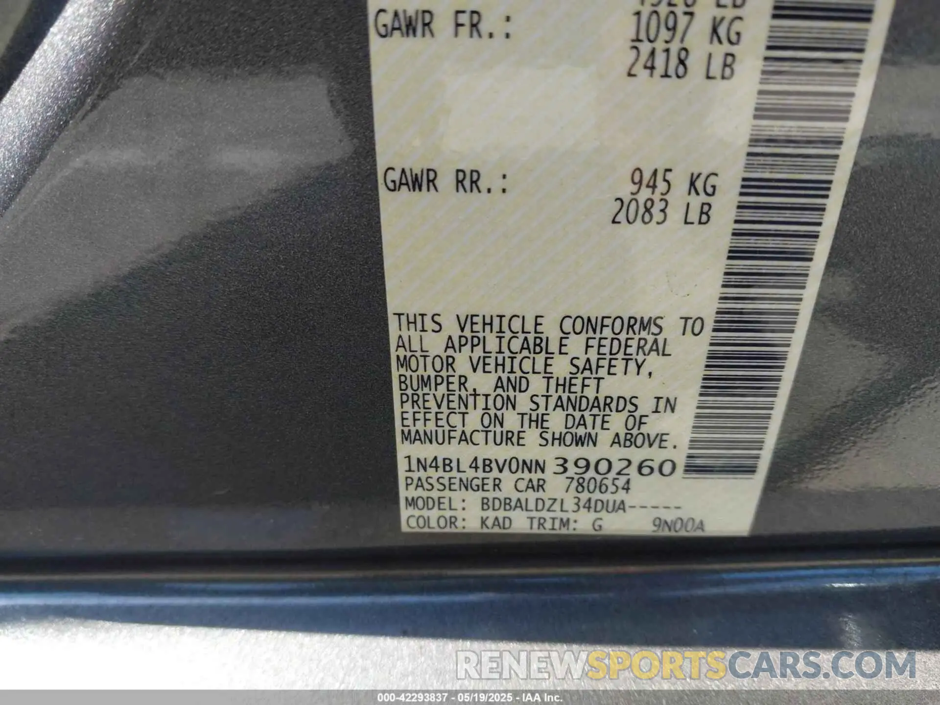 9 Photograph of a damaged car 1N4BL4BV0NN390260 NISSAN ALTIMA 2022