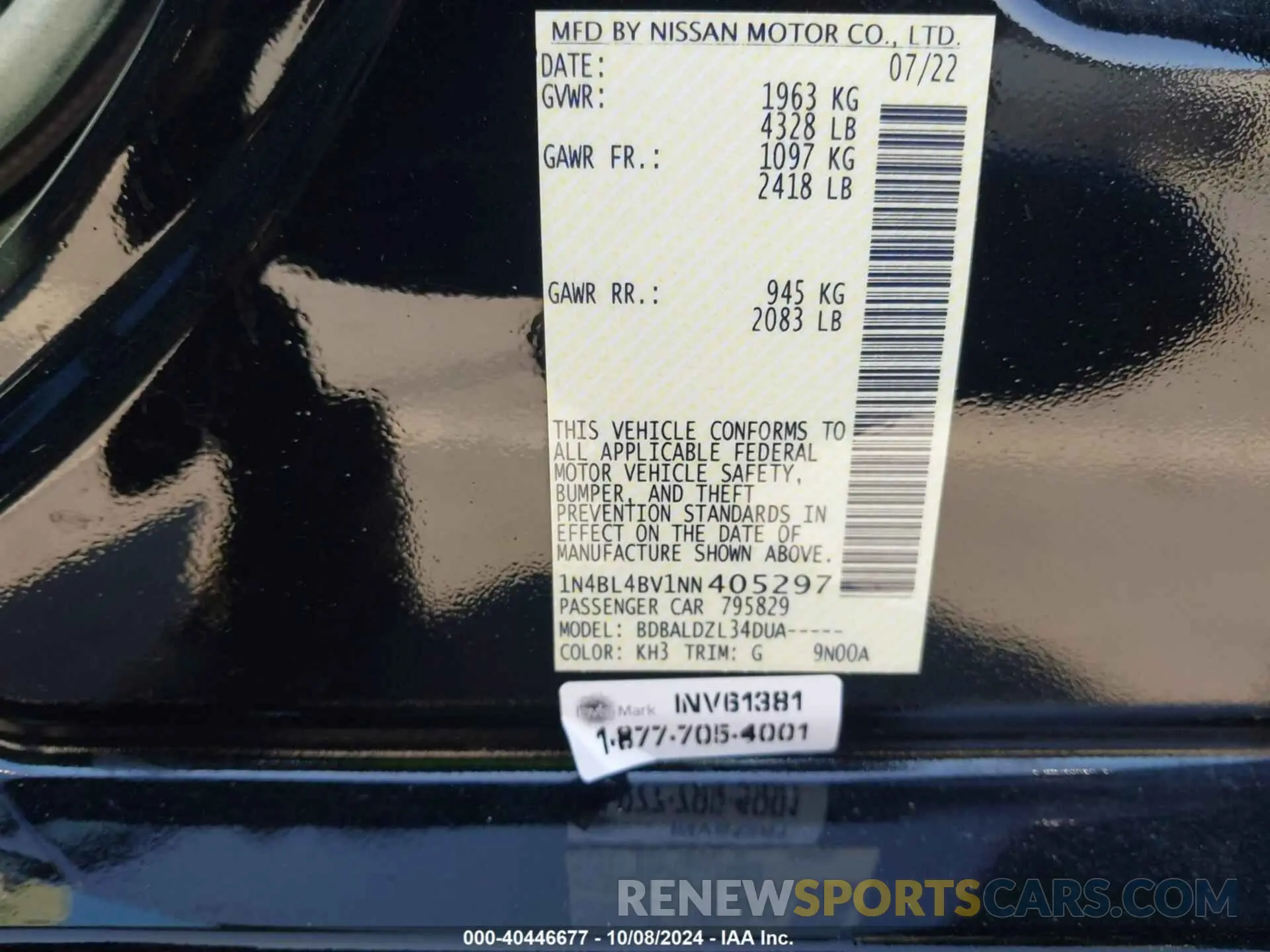 9 Photograph of a damaged car 1N4BL4BV1NN405297 NISSAN ALTIMA 2022