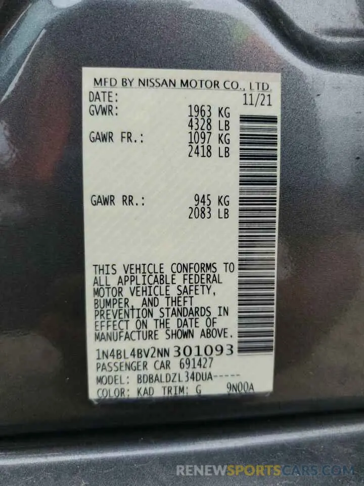 12 Photograph of a damaged car 1N4BL4BV2NN301093 NISSAN ALTIMA 2022