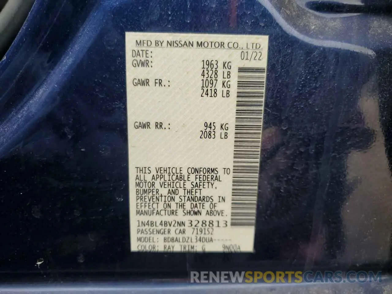 13 Photograph of a damaged car 1N4BL4BV2NN328813 NISSAN ALTIMA 2022