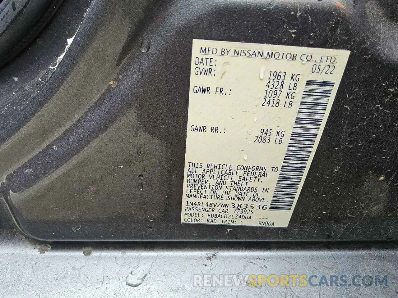 13 Photograph of a damaged car 1N4BL4BV2NN383536 NISSAN ALTIMA 2022