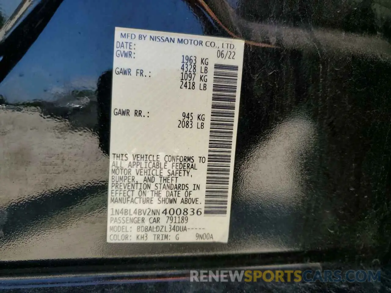 15 Photograph of a damaged car 1N4BL4BV2NN400836 NISSAN ALTIMA 2022