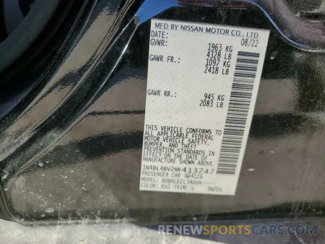 12 Photograph of a damaged car 1N4BL4BV2NN413747 NISSAN ALTIMA 2022