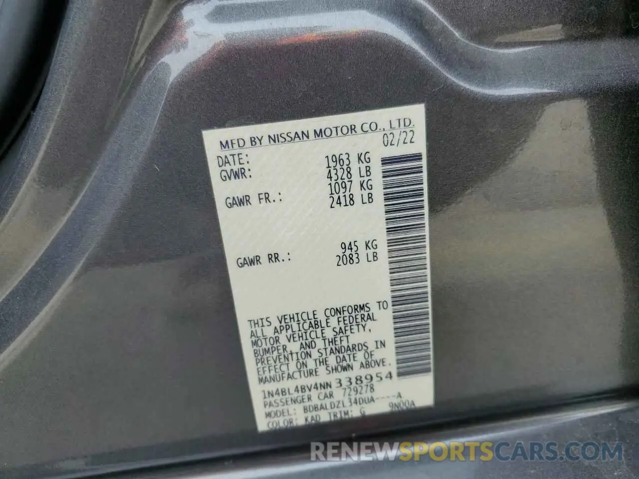 13 Photograph of a damaged car 1N4BL4BV4NN338954 NISSAN ALTIMA 2022