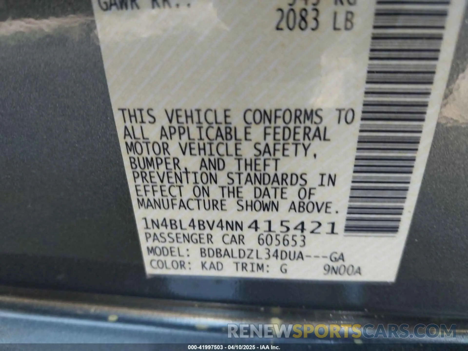 9 Photograph of a damaged car 1N4BL4BV4NN415421 NISSAN ALTIMA 2022