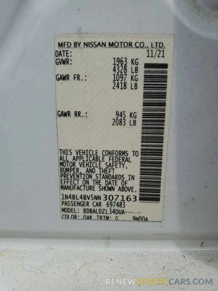 14 Photograph of a damaged car 1N4BL4BV5NN307163 NISSAN ALTIMA 2022