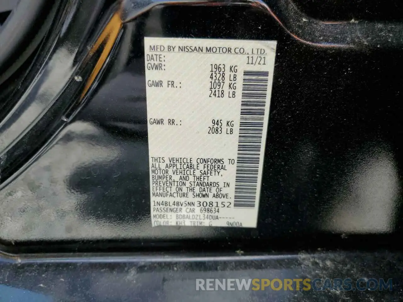 13 Photograph of a damaged car 1N4BL4BV5NN308152 NISSAN ALTIMA 2022