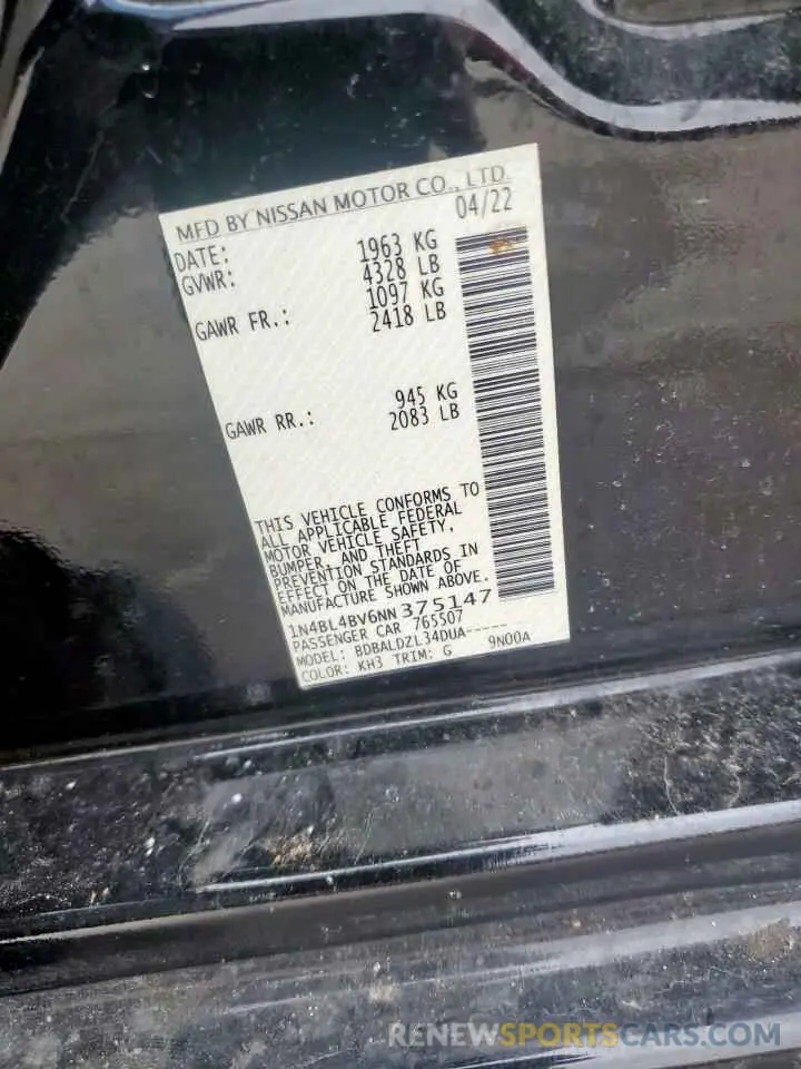 13 Photograph of a damaged car 1N4BL4BV6NN375147 NISSAN ALTIMA 2022