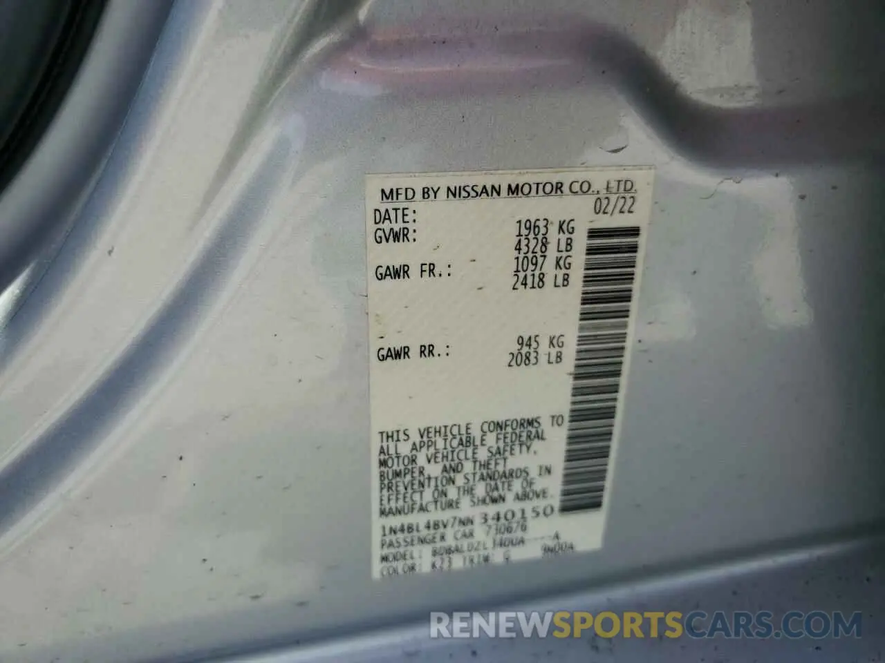 12 Photograph of a damaged car 1N4BL4BV7NN340150 NISSAN ALTIMA 2022
